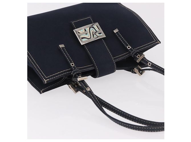 FENDI Mamma Baguette Tote Bag Canvas Navy Silver Auth BA13682V Silber Marineblau - Ansicht 6