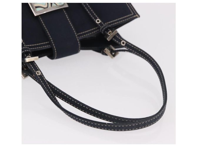 FENDI Mamma Baguette Tote Bag Canvas Navy Silver Auth BA13682V Silber Marineblau - Ansicht 7