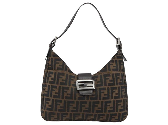 FENDI Zucca Canvas Mamma Baguette Borsa a Spalla Marrone Nero Auth BA13674V - vista 2