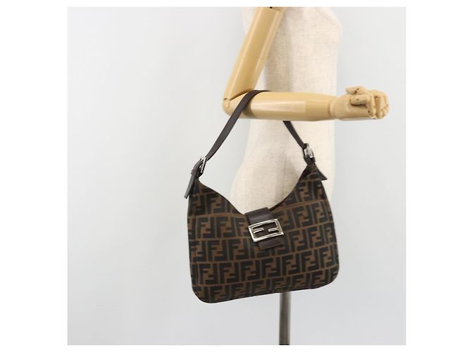 FENDI Zucca Canvas Mamma Baguette Borsa a Spalla Marrone Nero Auth BA13674V - vista 25