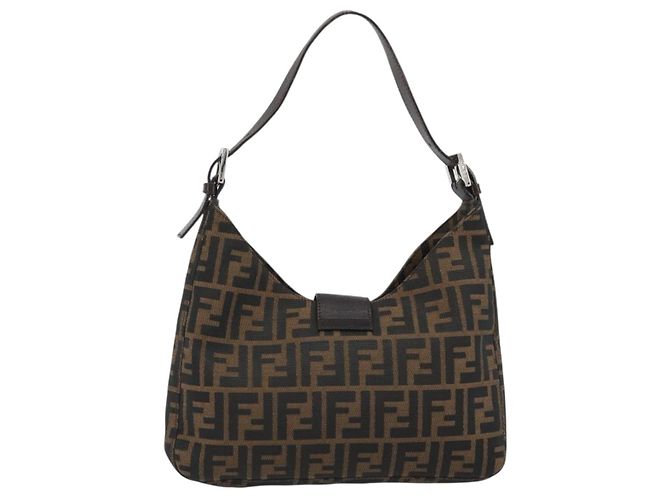 FENDI Zucca Canvas Mamma Baguette Borsa a Spalla Marrone Nero Auth BA13674V - vista 3