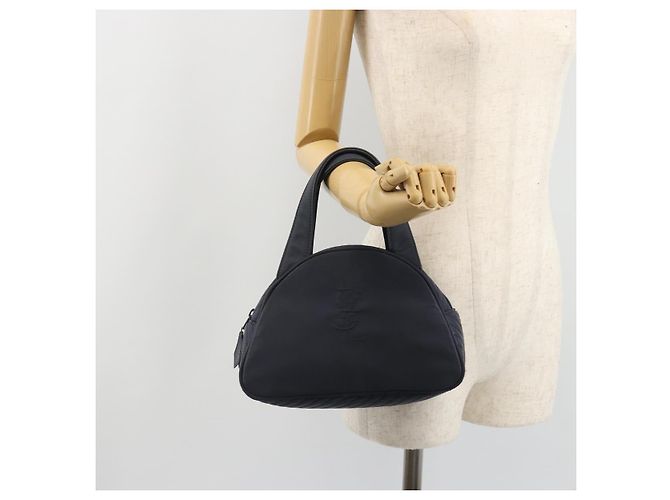 SAINT LAURENT Borsa a Mano Nylon Navy Argento Auth mr2565 Blu navy - vista 20