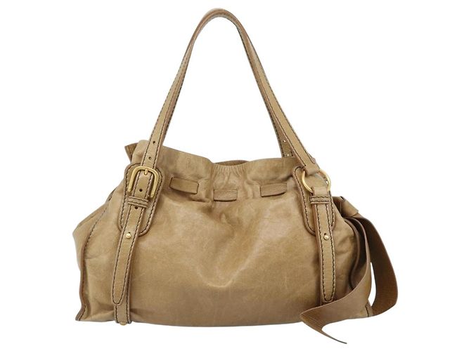 Borsa Miu Miu in pelle beige oro Auth 190085SAM D'oro - vista 3
