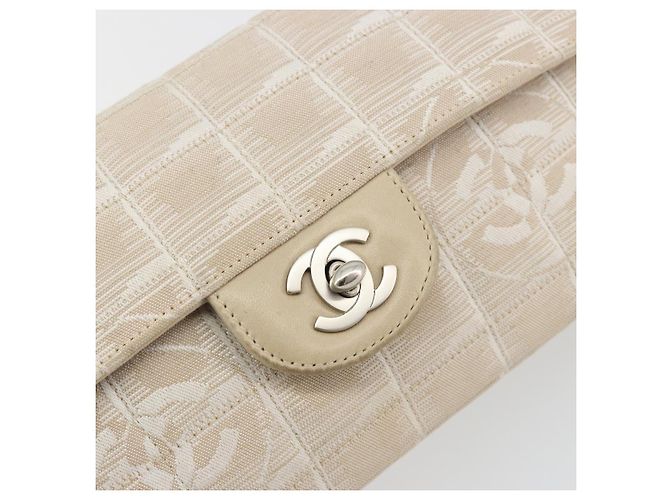 CHANEL Nuevo bolso de hombro Travel Line en lona beige con cadena plateada CC Auténtico ar14011SAV - vista 14