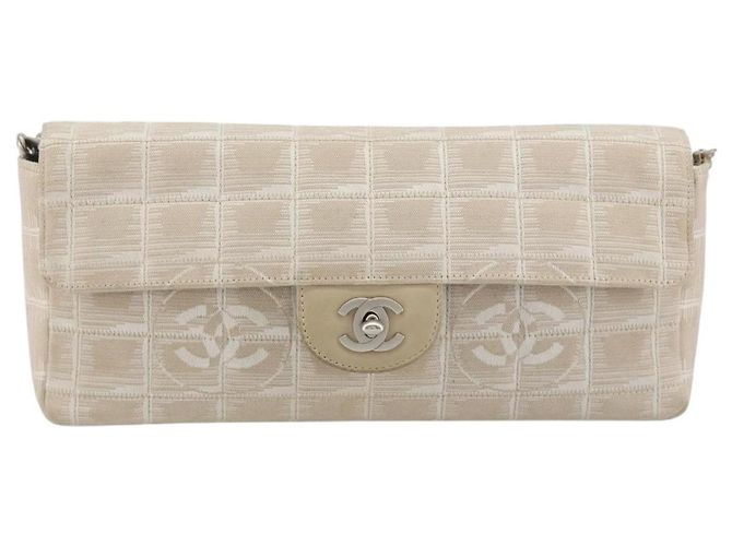 CHANEL Nuevo bolso de hombro Travel Line en lona beige con cadena plateada CC Auténtico ar14011SAV - vista 2