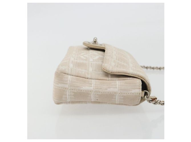 CHANEL Nuevo bolso de hombro Travel Line en lona beige con cadena plateada CC Auténtico ar14011SAV - vista 4