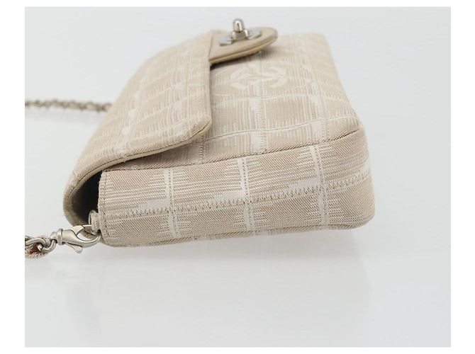 CHANEL Nuevo bolso de hombro Travel Line en lona beige con cadena plateada CC Auténtico ar14011SAV - vista 5