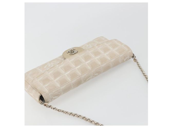 CHANEL Nuevo bolso de hombro Travel Line en lona beige con cadena plateada CC Auténtico ar14011SAV - vista 6