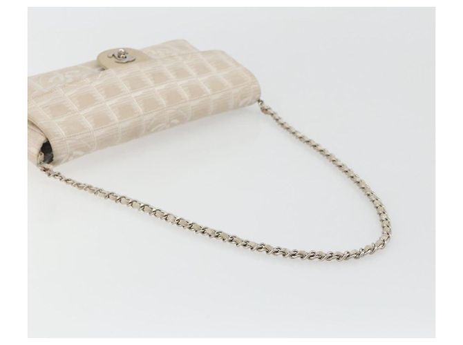 CHANEL Nuevo bolso de hombro Travel Line en lona beige con cadena plateada CC Auténtico ar14011SAV - vista 7