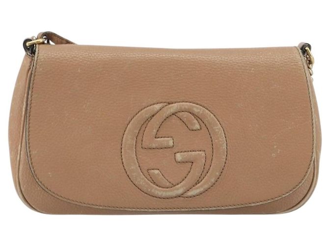 Borsa a Spalla con Catena GUCCI in Pelle Beige Oro 536224 Auth ka4986 D'oro - vista 2