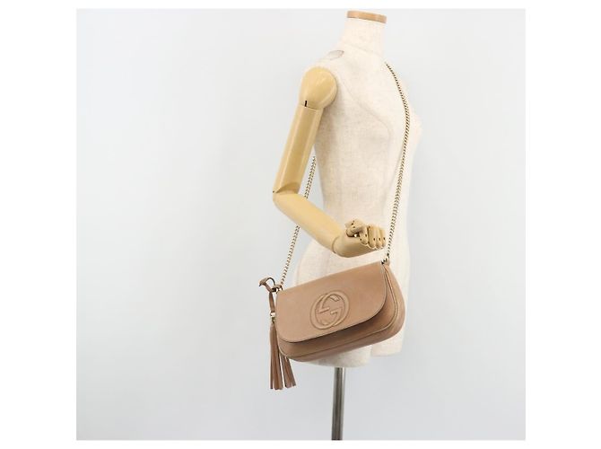 Borsa a Spalla con Catena GUCCI in Pelle Beige Oro 536224 Auth ka4986 D'oro - vista 23