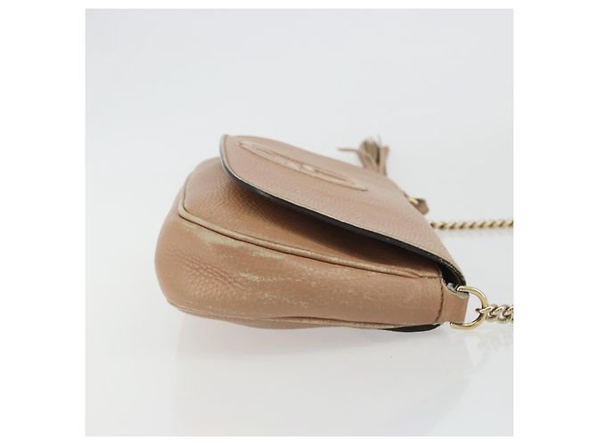 Borsa a Spalla con Catena GUCCI in Pelle Beige Oro 536224 Auth ka4986 D'oro - vista 4