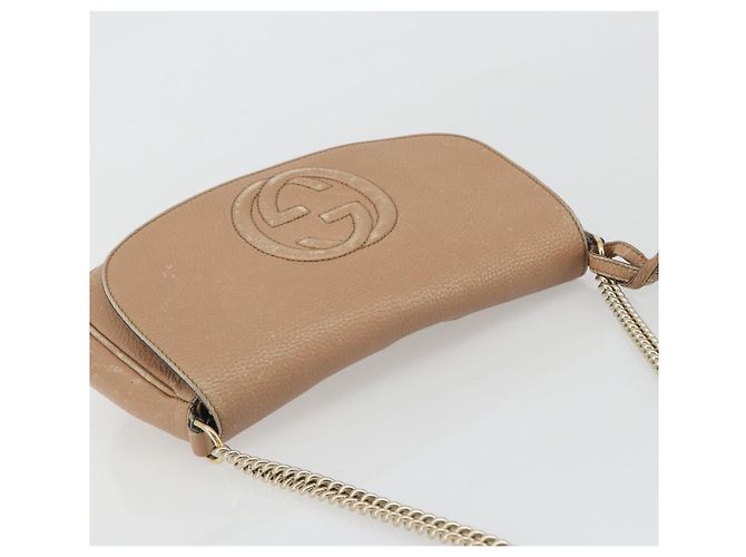 Borsa a Spalla con Catena GUCCI in Pelle Beige Oro 536224 Auth ka4986 D'oro - vista 6