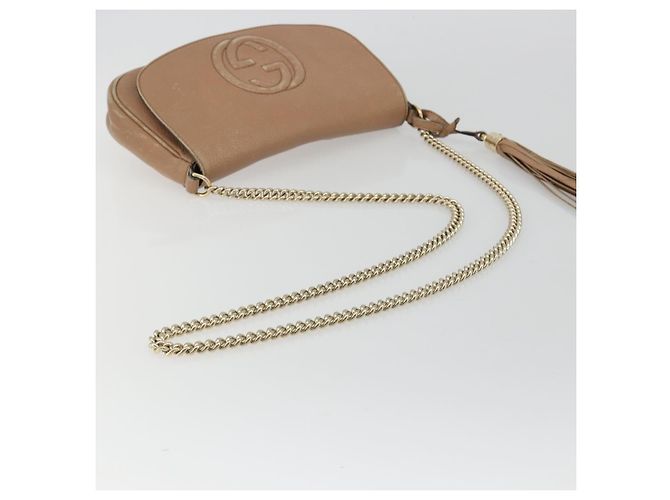 Borsa a Spalla con Catena GUCCI in Pelle Beige Oro 536224 Auth ka4986 D'oro - vista 7