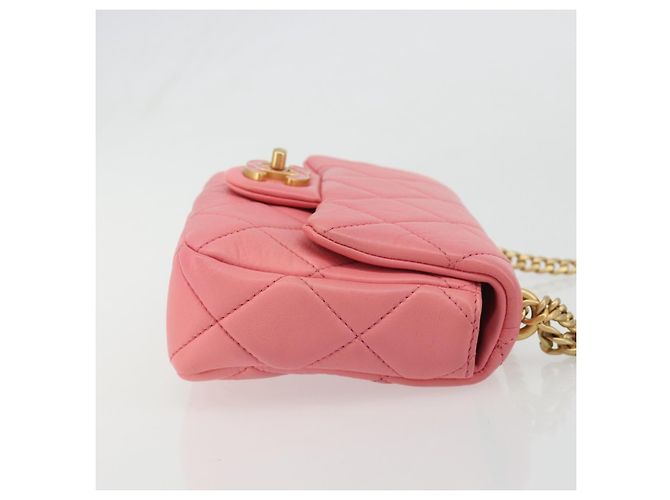 CHANEL Matelasse Chain Shoulder Bag Lamb Skin Pink Gold CC Auth 188796SM Rosa D'oro - vista 4
