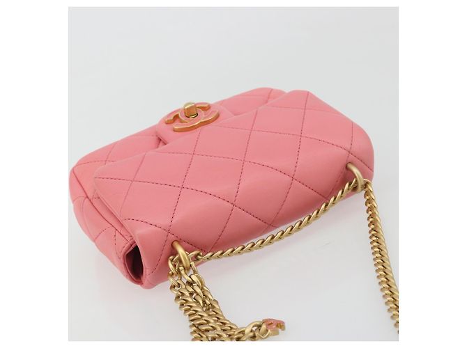 CHANEL Matelasse Chain Shoulder Bag Lamb Skin Pink Gold CC Auth 188796SM Rosa D'oro - vista 6