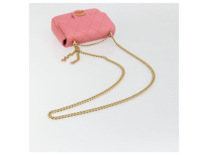 CHANEL Matelasse Chain Shoulder Bag Lamb Skin Pink Gold CC Auth 188796SM Rosa D'oro - vista 7