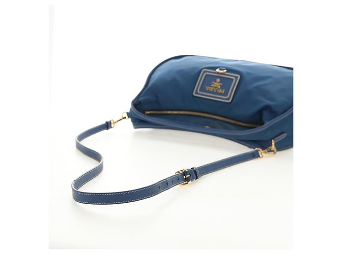 Borsa a Spalla PRADA Nylon 2way Blu Oro Auth 189145V D'oro - vista 10