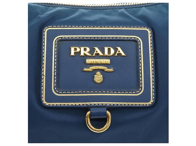 Borsa a Spalla PRADA Nylon 2way Blu Oro Auth 189145V D'oro - vista 19