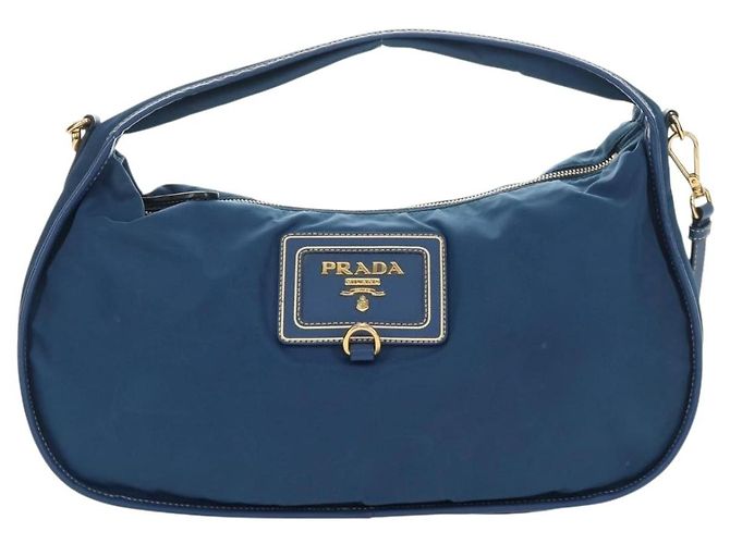 Borsa a Spalla PRADA Nylon 2way Blu Oro Auth 189145V D'oro - vista 2