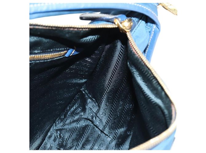 Borsa a Spalla PRADA Nylon 2way Blu Oro Auth 189145V D'oro - vista 23