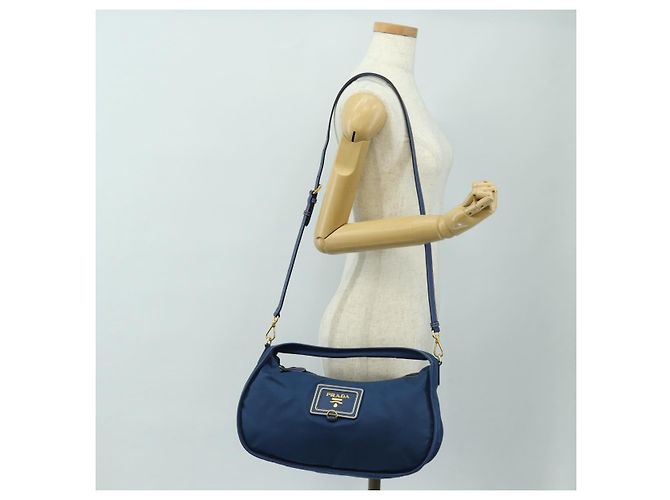 Borsa a Spalla PRADA Nylon 2way Blu Oro Auth 189145V D'oro - vista 28