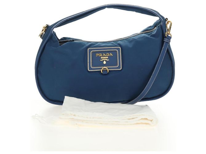 Borsa a Spalla PRADA Nylon 2way Blu Oro Auth 189145V D'oro - vista 29