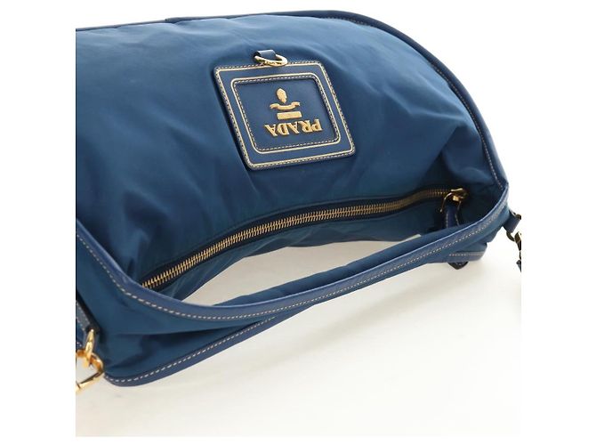 Borsa a Spalla PRADA Nylon 2way Blu Oro Auth 189145V D'oro - vista 7