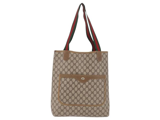 Borsa Tote GUCCI GG Supreme Web Sherry Line PVC Beige 39 02 003 Auth 187861 - vista 2