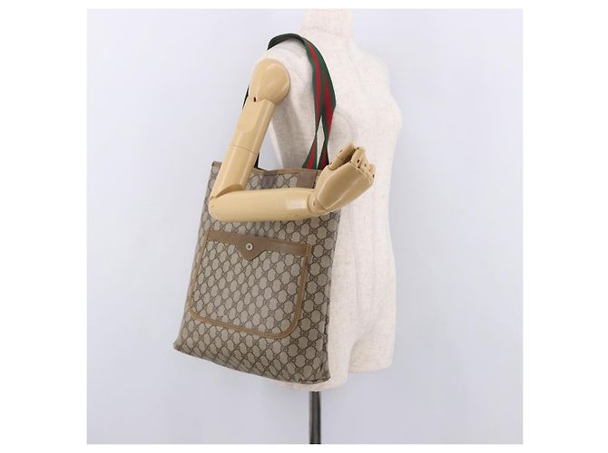 Borsa Tote GUCCI GG Supreme Web Sherry Line PVC Beige 39 02 003 Auth 187861 - vista 23