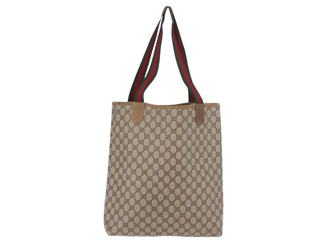 Borsa Tote GUCCI GG Supreme Web Sherry Line PVC Beige 39 02 003 Auth 187861 - vista 3