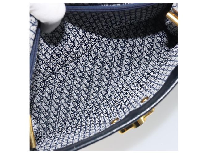 Borsa a tracolla Christian Dior in pelle blu navy e oro Auth ep14988 D'oro - vista 17