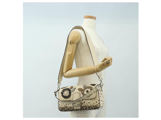 Borsa a tracolla FENDI Celeria Mamma Baguette in pelle 2way Avorio Auth 189268SAM Argento Crudo - vista 26