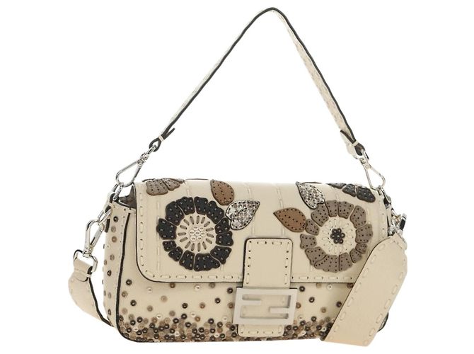 Borsa a tracolla FENDI Celeria Mamma Baguette in pelle 2way Avorio Auth 189268SAM Argento Crudo - vista 28