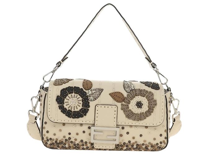Borsa a tracolla FENDI Celeria Mamma Baguette in pelle 2way Avorio Auth 189268SAM Argento Crudo - vista 29