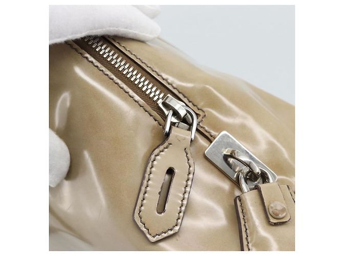 Borsa PRADA in pelle vernice beige argento Auth 190075A - vista 15