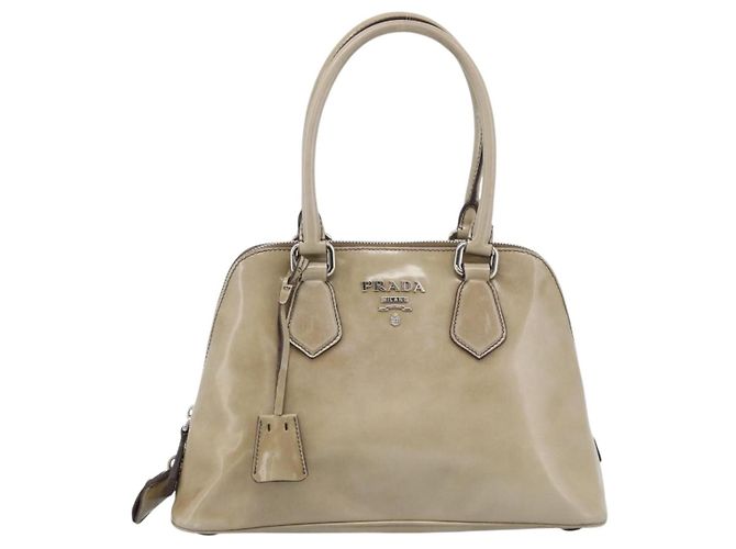 Borsa PRADA in pelle vernice beige argento Auth 190075A - vista 2