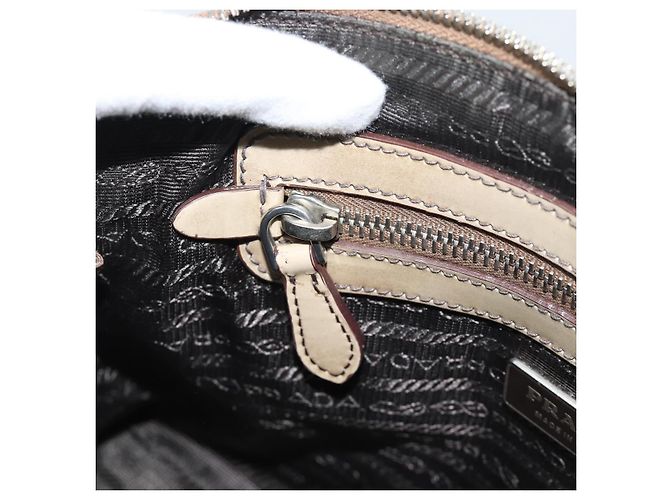 Borsa PRADA in pelle vernice beige argento Auth 190075A - vista 22