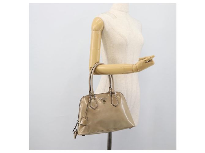 Borsa PRADA in pelle vernice beige argento Auth 190075A - vista 25
