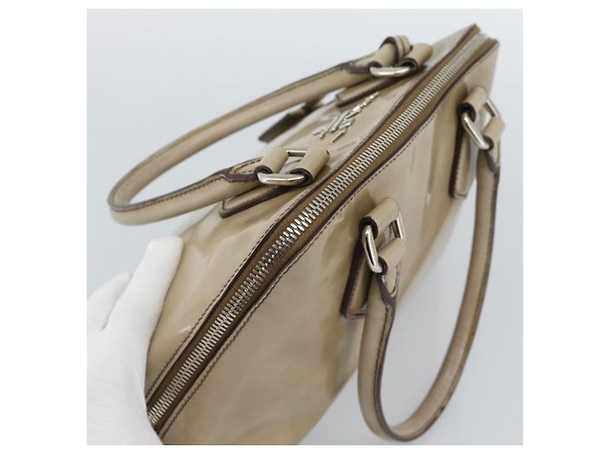 Borsa PRADA in pelle vernice beige argento Auth 190075A - vista 6