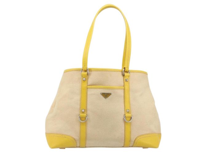 PRADA Tote Bag Canvas Beige Silber Auth 189498A - Ansicht 2