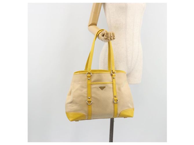 PRADA Tote Bag Canvas Beige Silber Auth 189498A - Ansicht 23