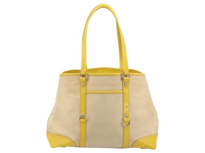PRADA Tote Bag Canvas Beige Silber Auth 189498A - Ansicht 3