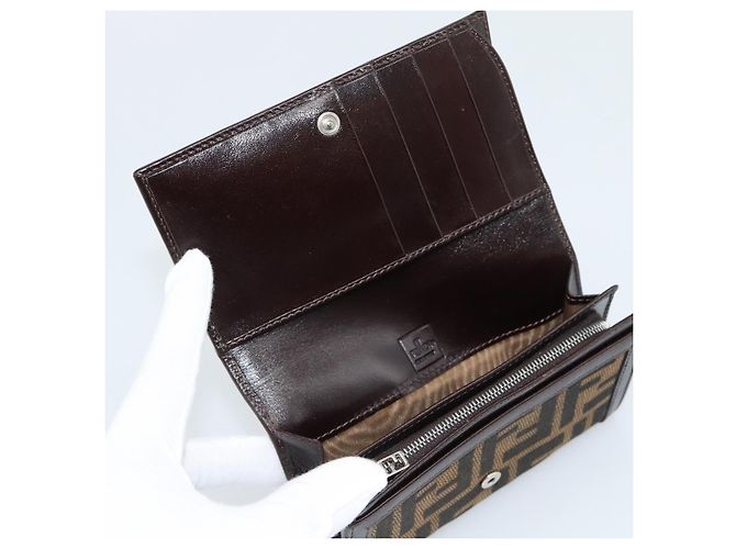 FENDI Cartera Bifold de Lona Zucca Negro Marrón Auth am11958V Castaño - vista 12