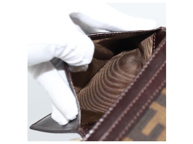FENDI Cartera Bifold de Lona Zucca Negro Marrón Auth am11958V Castaño - vista 16
