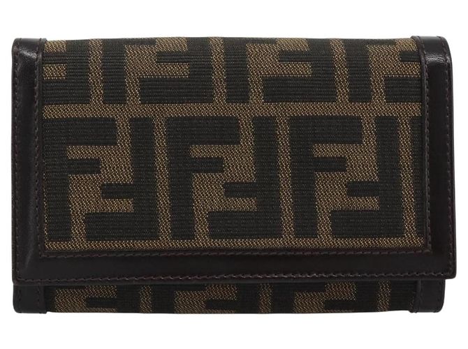 FENDI Cartera Bifold de Lona Zucca Negro Marrón Auth am11958V Castaño - vista 2