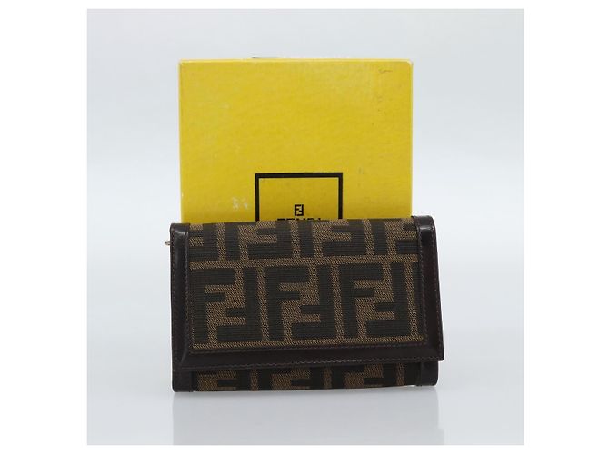 FENDI Cartera Bifold de Lona Zucca Negro Marrón Auth am11958V Castaño - vista 23