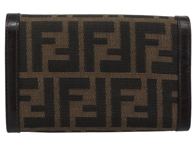 FENDI Cartera Bifold de Lona Zucca Negro Marrón Auth am11958V Castaño - vista 3