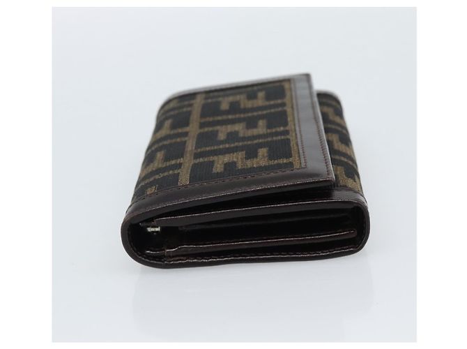 FENDI Cartera Bifold de Lona Zucca Negro Marrón Auth am11958V Castaño - vista 4