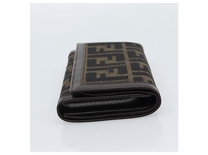 FENDI Cartera Bifold de Lona Zucca Negro Marrón Auth am11958V Castaño - vista 5